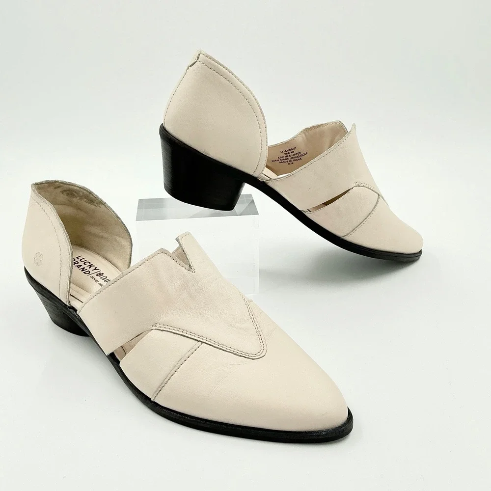 Lucky Brand Size 9 Beige Leather D'Orsay Block Heel Shooties NEW Minnsy $99